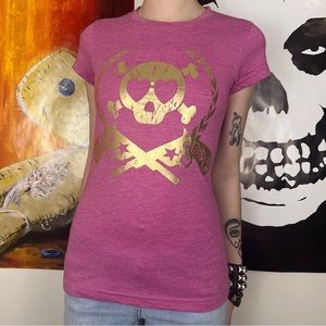 Emo Skull and Crossbones Baby Tee / Size XS / Punk Rock Scene Grunge Goth Alt